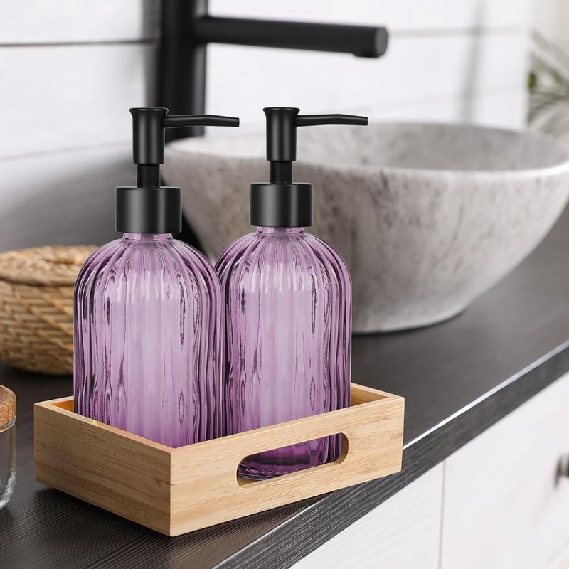 Ulable Glass Soap Dispenser with Plastic Pump, Hand Soap Dispenser for Hand Wash, Lotion Dispenser for Dishwashing Liquid, Lotion Shower Gel (Striped Purple) - Image 5